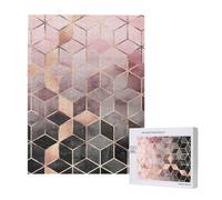 Puzzle da 500 pezzi, puzzle in legno, gioco di famiglia per adulti e adolescenti,Stile nordico, motivo geometrico rosa, oro