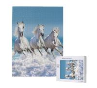 Puzzle da 500 pezzi, puzzle in legno, gioco di famiglia per adulti e adolescenti,Tre cavalli bianchi
