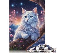 Puzzle da 500 pezzi raffigurante un gatto bianco tra i ciliegi in fiore, per adulti e puzzle in legno, giochi educativi per bambini, 500 pezzi (52x38 cm)