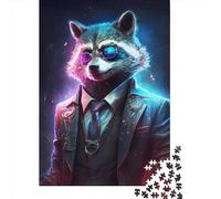 Puzzle da 500 pezzi raffigurante un procione gangster in abito, per adulti e puzzle in legno, giochi educativi per bambini, 500 pezzi (52x38 cm)