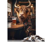 Puzzle da 500 pezzi raffigurante una mucca delle Highlands al pub, per adulti e adolescenti, puzzle in legno, puzzle per adulti, gioco educativo, sfida giocattolo, 500 pezzi (52x38 cm)