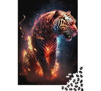 Puzzle da 500 pezzi Tiger Fire 5 quadrati per adulti, puzzle in legno, gioco pratico da 500 pezzi (52x38 cm)