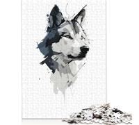 Puzzle da 500 ritratti di lupi astratti in stile acquerello per adulti, puzzle in legno, attività divertenti da fare a casa, regalo di compleanno, regali da viaggio (52x38 cm)