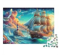Puzzle da barca a vela retrò 1000 pezzi Puzzle faro illuminato dalla luna gioco stimolante Imparare Divertimento Cartone Riciclato 100% per Adulti e Bambini 70x50cm/1000 pezzi