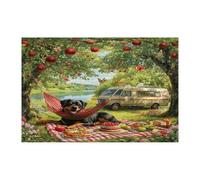 Puzzle da campeggio a tema Rottweiler primaverile, per adulti, 1000 pezzi, puzzle in legno panoramico da viaggio per cuccioli, decorazioni per picnic per l'intrattenimento domestico