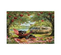 Puzzle da campeggio a tema Rottweiler primaverile, per adulti, 300 pezzi, puzzle in legno panoramico da viaggio per cuccioli, decorazioni per picnic per l'intrattenimento domestico