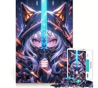 Puzzle da collezione per adulti con protagonista una ragazza gatto samurai, 1000 pezzi Migliora la memoria, rilassa la mente Opera d'arte dai bordi netti (50x75cm)