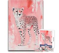 Puzzle da colorare con ghepardo rosa per adolescenti, 1000 pezzi, risoluzione dei problemi, divertimento educativo, meravigliosa opzione regalo premurosa, dimensioni 38x52cm