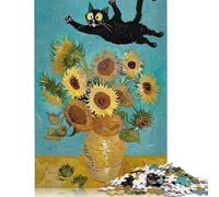 Puzzle da dipingere con gatto nero e girasoli per adulti e adolescenti, 500 pezzi, puzzle per adulti, giochi di puzzle sostenibili, regali di Natale, 500 pezzi (52x38 cm)