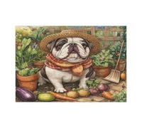 Puzzle da giardinaggio con bulldog primaverile, per adulti, 300 pezzi, puzzle in legno stampato con cuccioli, fattoria, campagna, decorazioni per la casa