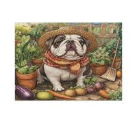 Puzzle da giardinaggio con bulldog primaverile, per adulti, 500 pezzi, puzzle stampati in legno con motivo a piantagione, decorazioni per la casa