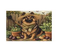 Puzzle da giardinaggio con cane pastore tedesco primaverile, per adulti, 1000 pezzi, puzzle in legno stampato con cuccioli, fattoria, campagna, decorazioni per la casa
