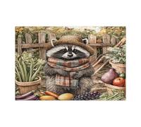Puzzle da giardinaggio con procione primaverile per adulti, 1000 pezzi, puzzle stampati in legno con animali in campagna, decorazioni per la casa