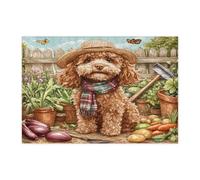 Puzzle da giardinaggio per adulti con Cockapoo primaverile, 300 pezzi, puzzle in legno stampato con cuccioli, fattoria, campagna, decorazioni per la casa