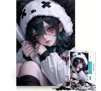 Puzzle da gioco con ragazza anime e cappello da panda,1000 pezzi,per stimolare la concentrazione,divertente,tagliato al laser per un incastro perfetto,attività di gruppo per i propri cari (50x75cm)