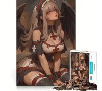 Puzzle da gioco per adulti con 1000 pezzi raffigurante un angelo con le ali nere in stile anime,ideale per stimolare la mente,con tagli precisi e allineamento,un'attività che favorisce il legame