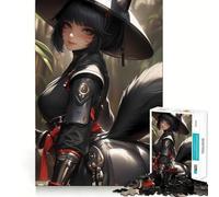 Puzzle da gioco per adulti con ragazza volpe anime in abito nero,1000 pezzi,gioco stimolante per la mente,dimensioni uniformi,pezzi precisi,facile da portare in viaggio,regalo per il cervello