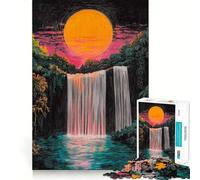Puzzle da grattare con cascata al tramonto e pastelli, 1000 pezzi per ragazzi Gioco di logica, momento di relax, bordo di qualità, regalo perfetto 38x52cm