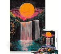 Puzzle da grattare con cascata al tramonto e pastelli, 1000 pezzi per ragazzi Gioco di logica, momento di relax, bordo di qualità, regalo perfetto 38x52cm