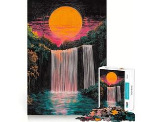 Puzzle da grattare con cascata al tramonto e pastelli, 1000 pezzi per ragazzi Gioco di logica, momento di relax, bordo di qualità, regalo perfetto 38x52cm