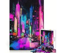 Puzzle da grattare con paesaggio urbano al neon per adulti, 1000 pezzi, gioco di intelligenza e rilassante, decorazione murale di qualità (38x26cm)