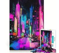 Puzzle da grattare con paesaggio urbano al neon per adulti, 1000 pezzi, gioco di intelligenza e rilassante, decorazione murale di qualità (38x26cm)