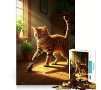 Puzzle da interno per adulti con gatto e topo a strisce, 1000 pezzi, ideale per attività rilassanti e di facile comprensione 38x52cm
