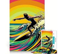 Puzzle da parete a colori con tema surf, Wpap Pop Art, 1000 pezzi, gioco stimolante per la mente, divertente e rilassante, con taglio preciso 38x26cm