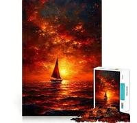 Puzzle da parete con barca a vela al tramonto sull'oceano, 1000 pezzi, per ragazzi, con un'immagine rilassante e divertente, ritagli nitidi e dettagliati (38x26cm)