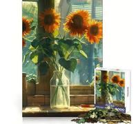 Puzzle da parete con bouquet di girasoli e casetta, ideale per adolescenti, con 1000 pezzi per allenare la mente, perfetto per attività domestiche o decorazioni murali di precisione 38x52cm