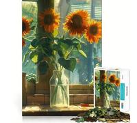 Puzzle da parete con bouquet di girasoli e casetta, ideale per adolescenti, con 1000 pezzi per allenare la mente, perfetto per attività domestiche o decorazioni murali di precisione 38x52cm