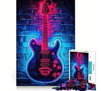 Puzzle da parete con chitarra al neon, 1000 pezzi, per adulti, gioco di puzzle per allenare la mente, momento di condivisione, arte da assemblare, regalo elegante (38x26cm)