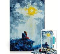 Puzzle da parete con dipinto di una coppia romantica sotto la luna, 1000 pezzi, per adolescenti, con effetto memoria, divertente e rilassante (50x75cm)