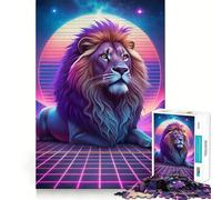 Puzzle da parete con ritratto di leone Synthwave per adolescenti, 1000 pezzi, puro gioco logico, tranquillo, calmo, pulito, decorazione artistica da parete 38x26cm