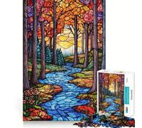 Puzzle da parete con ruscello nella foresta in vetro colorato per ragazzi, 1000 pezzi, puro gioco di logica, tranquillo, calmo, pulito, decorazione artistica da parete 38x52cm