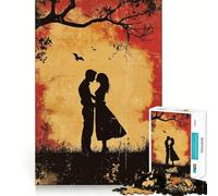 Puzzle da parete con silhouette di coppia al tramonto per adolescenti, 1000 pezzi, gioco per l'esercizio mentale, attività per la casa, taglio di precisione, decorazione murale 38x52cm
