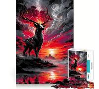 Puzzle da parete per adulti con cervo mistico in un paesaggio rosso, 1000 pezzi, gioco di logica e rilassante, di alta qualità (38x26cm)