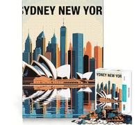 Puzzle da parete per adulti con illustrazione dello skyline di Sydney e New York, 1000 pezzi, gioco stimolante per la mente, divertente e rilassante, con tagli precisi 50x75cm