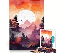 Puzzle da parete per adulti con montagne, tramonto e alberi, 1000 pezzi, gioco di intelligenza e rilassante, di alta qualità (38x26cm)