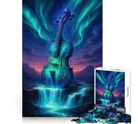 Puzzle da parete per adulti con paesaggio celeste,violino e cascata,1000 pezzi,esercizio di ragionamento,hobby rilassante,bordi di alta qualità,regalo di Natale unico (38x26cm)