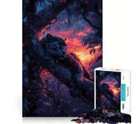 Puzzle da parete per adulti con pantera sdraiata su un albero al tramonto, 1000 pezzi, gioco di intelligenza e rilassante, di alta qualità, decorazione da parete (50x75cm)