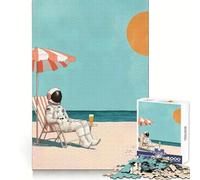 Puzzle da spiaggia a tema astronauta, stile metà secolo, per adulti, 1000 pezzi, stimolante per la mente, per un relax consapevole, ideale per un Natale gioioso (38x26cm)