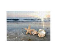 Puzzle da spiaggia soleggiata con conchiglie di stelle marine, 300 pezzi, con scatola di imballaggio per adulti - Puzzle in legno