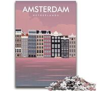 Puzzle da stampare Amsterdam, Paesi Bassi, 1000 pezzi per adolescenti, per età 14+, decorazioni per la casa, giochi per famiglie, regali di compleanno di Natale, 1000 pezzi (50x75cm)