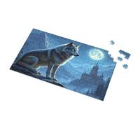 Puzzle da tavola con immagine di 3 anni, motivo: lupo custode sulle montagne illuminate di luna, puzzle per adulti, 500 pezzi (300 pezzi)