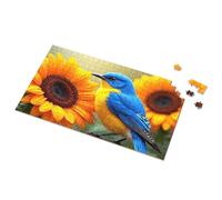 Puzzle da tavola per adulti con uccellino blu e giallo con girasoli, 500 pezzi (500 pezzi)