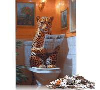 Puzzle da toilette con giornale che legge un leopardo, sfida difficile, puzzle in cartone riciclato al 100% per donne e uomini, regali di Natale, 1000 pezzi (38x26 cm)