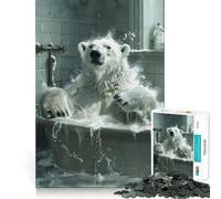 Puzzle da vasca da bagno con orso polare bianco per adolescenti,1000 pezzi,gioco di memoria divertente,superficie liscia e senza sbavature,regalo di compleanno,rompicapo (38x52cm)