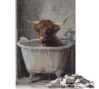 Puzzle da vasca da bagno Highland Cow, giocattoli di decompressione, puzzle in cartone riciclato al 100% per adulti, adolescenti, regali per la festa del papà, 1000 pezzi (26x38 cm)