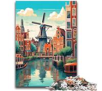 Puzzle da viaggio Amsterdam Windmill 1000 pezzi per adulti, per età 14+ Decorazioni per la casa Giochi per famiglie Regali di compleanno di Natale 1000 pezzi (50x75cm)